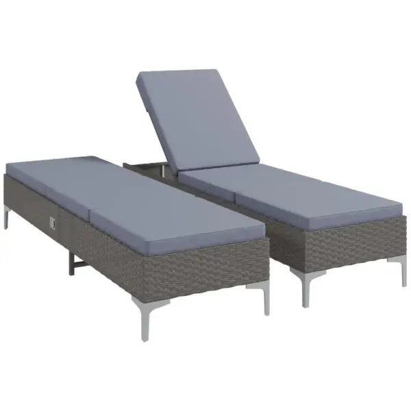 Set of 2 Outdoor PE Rattan Sun Loungers, Single Recliner Sunbed Daybed with Adjustable Backrest, Removeable Cushion | Outsunny