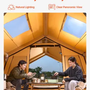 VEVOR Inflatable Tents for Camping, 8-12 Person Easy Setup Blow up Tent with Hand Pump, 4 Season Luxury Glamping Tent with 2 Skylights, Canopy, Stove Jack, 2 Doors & Mesh Windows (Include Storage Bag)