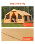 VEVOR Inflatable Tents for Camping, 8-12 Person Easy Setup Blow up Tent with Hand Pump, 4 Season Luxury Glamping Tent with 2 Skylights, Canopy, Stove Jack, 2 Doors & Mesh Windows (Include Storage Bag)