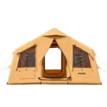 VEVOR Inflatable Tents for Camping, 8-12 Person Easy Setup Blow up Tent with Hand Pump, 4 Season Luxury Glamping Tent with 2 Skylights, Canopy, Stove Jack, 2 Doors & Mesh Windows (Include Storage Bag)