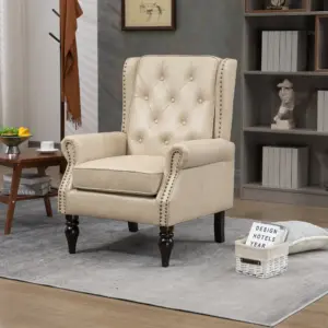 Wood Frame Armchair, Modern Accent Chair Lounge Chair with Sturdy Wood Legs for Living Room Bedroom (Camel PU)