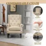 Wood Frame Armchair, Modern Accent Chair Lounge Chair with Sturdy Wood Legs for Living Room Bedroom (Camel PU)