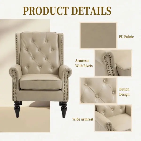 Wood Frame Armchair, Modern Accent Chair Lounge Chair with Sturdy Wood Legs for Living Room Bedroom (Camel PU)