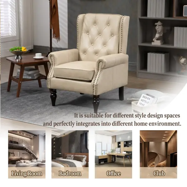 Wood Frame Armchair, Modern Accent Chair Lounge Chair with Sturdy Wood Legs for Living Room Bedroom (Camel PU)
