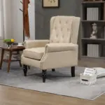 Wood Frame Armchair, Modern Accent Chair Lounge Chair with Sturdy Wood Legs for Living Room Bedroom (Camel PU)