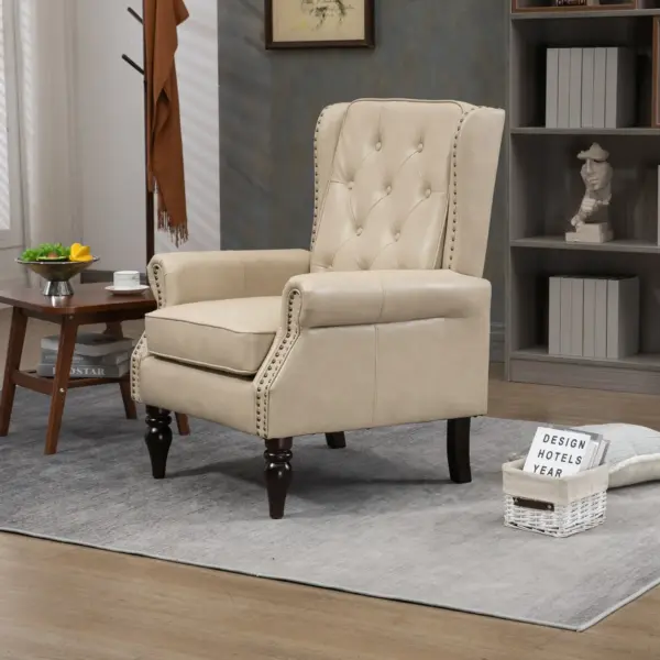 Wood Frame Armchair, Modern Accent Chair Lounge Chair with Sturdy Wood Legs for Living Room Bedroom (Camel PU)