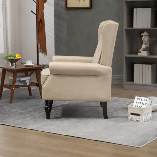 Wood Frame Armchair, Modern Accent Chair Lounge Chair with Sturdy Wood Legs for Living Room Bedroom (Camel PU)