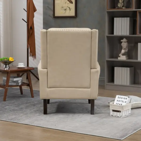 Wood Frame Armchair, Modern Accent Chair Lounge Chair with Sturdy Wood Legs for Living Room Bedroom (Camel PU)