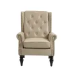Wood Frame Armchair, Modern Accent Chair Lounge Chair with Sturdy Wood Legs for Living Room Bedroom (Camel PU)