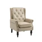 Wood Frame Armchair, Modern Accent Chair Lounge Chair with Sturdy Wood Legs for Living Room Bedroom (Camel PU)