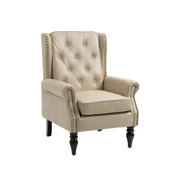 Wood Frame Armchair, Modern Accent Chair Lounge Chair with Sturdy Wood Legs for Living Room Bedroom (Camel PU)
