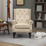 Wood Frame Armchair, Modern Accent Chair Lounge Chair with Sturdy Wood Legs for Living Room Bedroom (Camel PU)