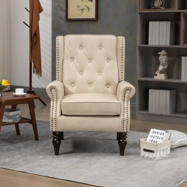 Wood Frame Armchair, Modern Accent Chair Lounge Chair with Sturdy Wood Legs for Living Room Bedroom (Camel PU)