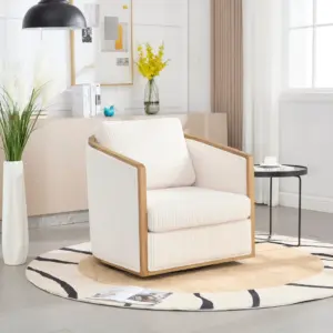 Corduroy Swivel Barrel Chair, Comfortable Accent Sofa Chair for Living Room, 360 Degree Swivel Barrel Club Chair, Leisure Arm Chair for Nursery, Hotel, Bedroom, Office, Lounge (Beige)