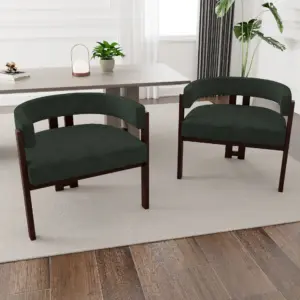 Modern Accent Chair Teddy Upholstered Armchair with Open Back 3 Legs Barrel Dining Chair Comfy Side Chair for Living Room/Bedroom/Dining Room Set of 2 (Emerald)