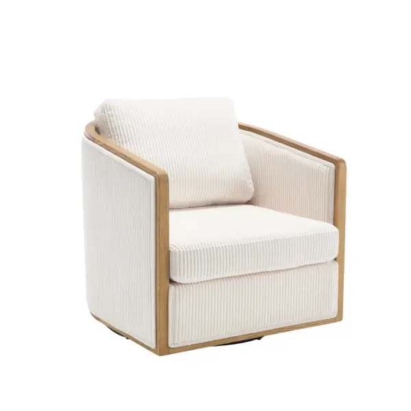 Corduroy Swivel Barrel Chair, Comfortable Accent Sofa Chair for Living Room, 360 Degree Swivel Barrel Club Chair, Leisure Arm Chair for Nursery, Hotel, Bedroom, Office, Lounge (Beige)