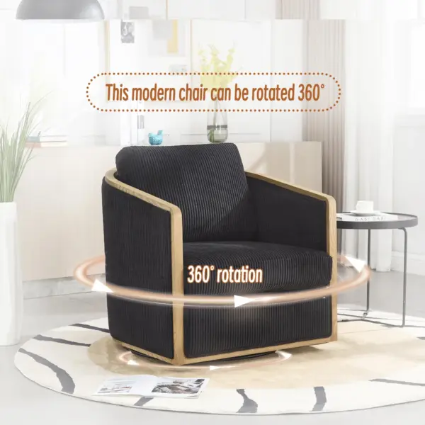 Corduroy Swivel Barrel Chair, Comfortable Accent Sofa Chair for Living Room, 360 Degree Swivel Barrel Club Chair, Leisure Arm Chair for Nursery, Hotel, Bedroom, Office, Lounge (Black)