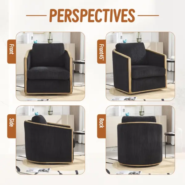 Corduroy Swivel Barrel Chair, Comfortable Accent Sofa Chair for Living Room, 360 Degree Swivel Barrel Club Chair, Leisure Arm Chair for Nursery, Hotel, Bedroom, Office, Lounge (Black)