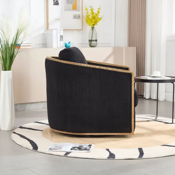 Corduroy Swivel Barrel Chair, Comfortable Accent Sofa Chair for Living Room, 360 Degree Swivel Barrel Club Chair, Leisure Arm Chair for Nursery, Hotel, Bedroom, Office, Lounge (Black)