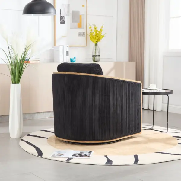 Corduroy Swivel Barrel Chair, Comfortable Accent Sofa Chair for Living Room, 360 Degree Swivel Barrel Club Chair, Leisure Arm Chair for Nursery, Hotel, Bedroom, Office, Lounge (Black)