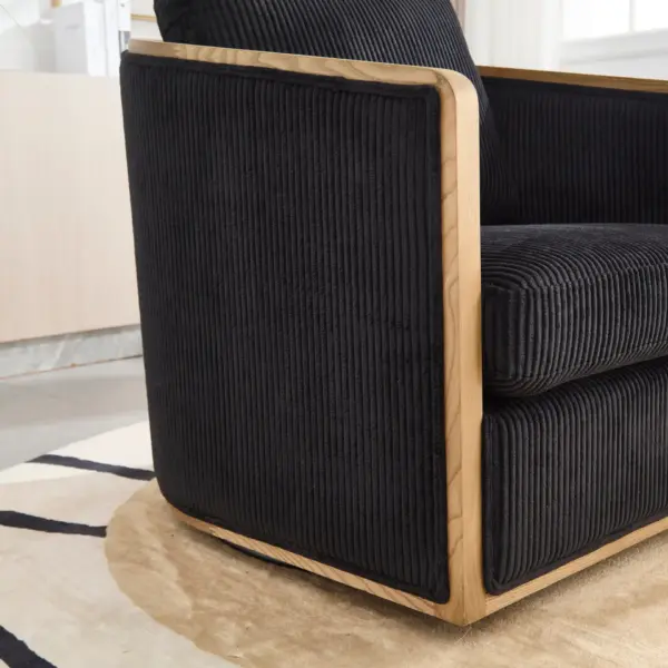Corduroy Swivel Barrel Chair, Comfortable Accent Sofa Chair for Living Room, 360 Degree Swivel Barrel Club Chair, Leisure Arm Chair for Nursery, Hotel, Bedroom, Office, Lounge (Black)