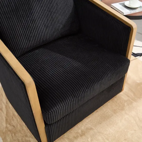 Corduroy Swivel Barrel Chair, Comfortable Accent Sofa Chair for Living Room, 360 Degree Swivel Barrel Club Chair, Leisure Arm Chair for Nursery, Hotel, Bedroom, Office, Lounge (Black)
