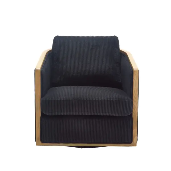 Corduroy Swivel Barrel Chair, Comfortable Accent Sofa Chair for Living Room, 360 Degree Swivel Barrel Club Chair, Leisure Arm Chair for Nursery, Hotel, Bedroom, Office, Lounge (Black)