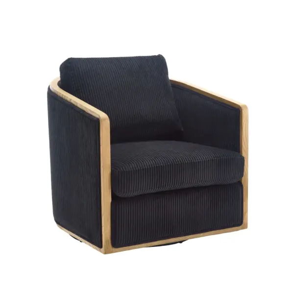 Corduroy Swivel Barrel Chair, Comfortable Accent Sofa Chair for Living Room, 360 Degree Swivel Barrel Club Chair, Leisure Arm Chair for Nursery, Hotel, Bedroom, Office, Lounge (Black)