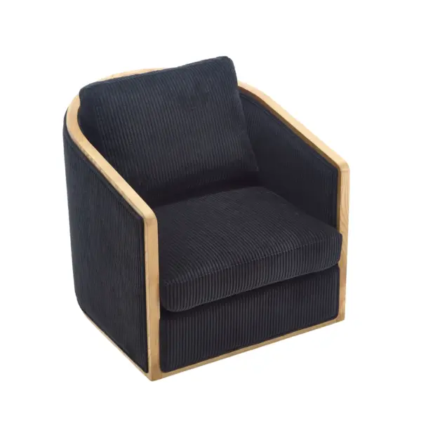 Corduroy Swivel Barrel Chair, Comfortable Accent Sofa Chair for Living Room, 360 Degree Swivel Barrel Club Chair, Leisure Arm Chair for Nursery, Hotel, Bedroom, Office, Lounge (Black)