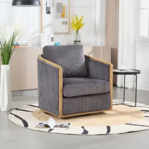 Corduroy Swivel Barrel Chair, Comfortable Accent Sofa Chair for Living Room, 360 Degree Swivel Barrel Club Chair, Leisure Arm Chair for Nursery, Hotel, Bedroom, Office, Lounge (Dark Gray)