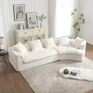 Boucle Sofa 3 Seater for Living Room Oversized Comfy Sofa unique double seat and corner construction for Apartment, Office Right Hand Facing (Beige)