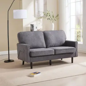 Loveseat Sofa, Mid Century Modern Love Seat, 2 Seater Sofa Couches for Living Room, Small Couch with USB & Removable Pillow Cover, Comfy Couch for Bedroom, Apartment (Gray)