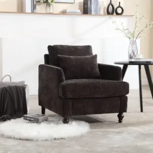 Wood Frame Armchair, Modern Accent Chair Lounge Chair for Living Room,Tufted Club Chair, Mid Century Modern Arm Chairs with Studded, Solid Wood Frame, for Bedroom, Reading (Black Chenille)