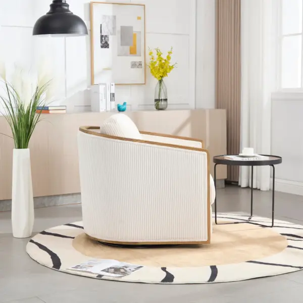 Corduroy Swivel Barrel Chair, Comfortable Accent Sofa Chair for Living Room, 360 Degree Swivel Barrel Club Chair, Leisure Arm Chair for Nursery, Hotel, Bedroom, Office, Lounge (Beige)