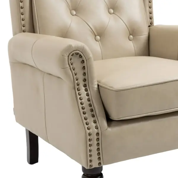 Wood Frame Armchair, Modern Accent Chair Lounge Chair with Sturdy Wood Legs for Living Room Bedroom (Camel PU)