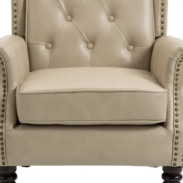 Wood Frame Armchair, Modern Accent Chair Lounge Chair with Sturdy Wood Legs for Living Room Bedroom (Camel PU)