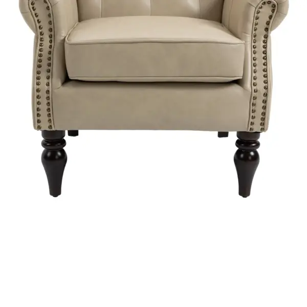 Wood Frame Armchair, Modern Accent Chair Lounge Chair with Sturdy Wood Legs for Living Room Bedroom (Camel PU)