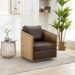 Swivel Barrel Chair, Comfy Round Accent Sofa Chair for Living Room, 360 Degree Swivel Barrel Club Chair, Leisure Arm Chair for Nursery, Hotel, Bedroom, Office, Lounge (Brown Boucle)