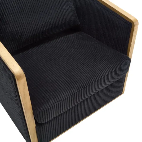 Corduroy Swivel Barrel Chair, Comfortable Accent Sofa Chair for Living Room, 360 Degree Swivel Barrel Club Chair, Leisure Arm Chair for Nursery, Hotel, Bedroom, Office, Lounge (Black)