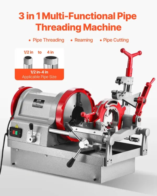 VEVOR Electric Pipe Threader Machine, 900W 2-Speed Threading Cutting Machine, 1/2 to 4 inch Pipes Threading Cutter Tool with Foot Pedal for Plumbing, Automotive Repairs, Metalworking