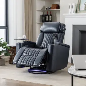 270 Power Swivel Recliner,Home Theater Seating With Hidden Arm Storage and LED Light Strip,Cup Holder,360 Swivel Tray Table,and Cell Phone Holder,Soft Living Room Chair (Old SKU:SG000750AAC),Blue