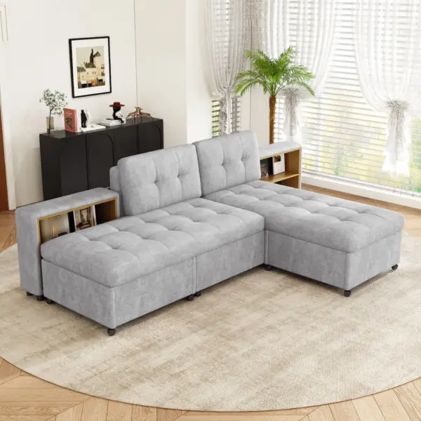 121.2' Versatile Sofa Bed Modular Sofa Free-combined Sofa with Two Storage Racks, Gray