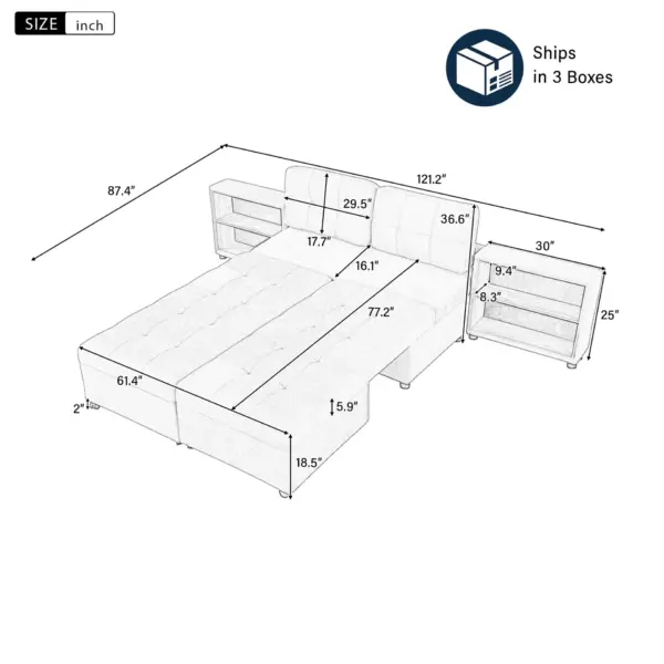 121.2' Versatile Sofa Bed Modular Sofa Free-combined Sofa with Two Storage Racks, Gray