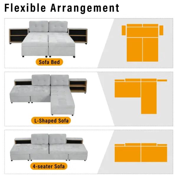 121.2' Versatile Sofa Bed Modular Sofa Free-combined Sofa with Two Storage Racks, Gray