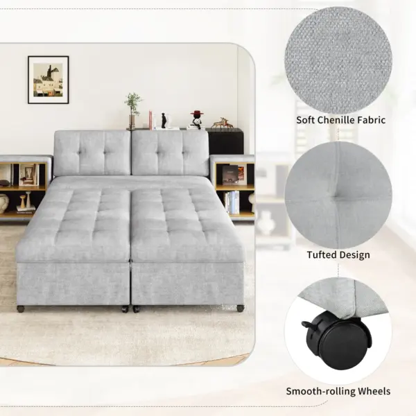 121.2' Versatile Sofa Bed Modular Sofa Free-combined Sofa with Two Storage Racks, Gray