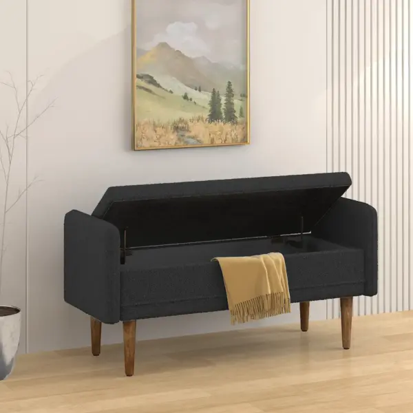 Teddy velvet storage stool, ,with storage space, suitable for apartments, living rooms and bedrooms-BLACK(45.98'*16.75'*21.75')