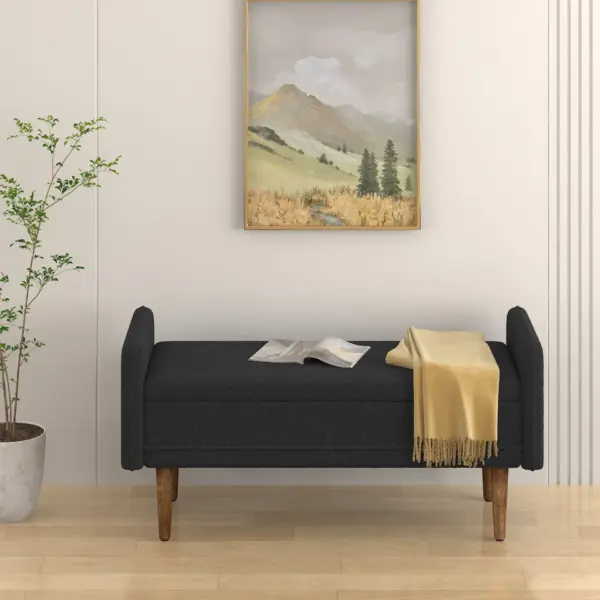 Teddy velvet storage stool, ,with storage space, suitable for apartments, living rooms and bedrooms-BLACK(45.98'*16.75'*21.75')