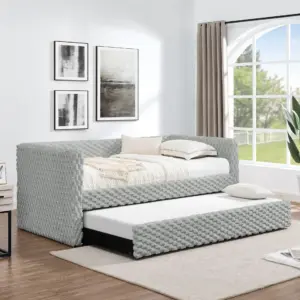 Twin Size Daybed, Upholstered sofa bed,The bottom pulls out to form a bed ,Plaid corduroy fabric- Dark grey(86'*43.5'*34')