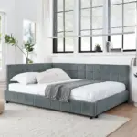 Full Size Upholstered Tufted Bed Frame, Sofa Bed Frame with Comfortable Backrest and Armrests, Full Size Bed for Bedroom, Living Room,Velvet, Grey(80.5''*59''*30.5'')