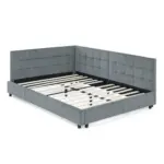 Full Size Upholstered Tufted Bed Frame, Sofa Bed Frame with Comfortable Backrest and Armrests, Full Size Bed for Bedroom, Living Room,Velvet, Grey(80.5''*59''*30.5'')
